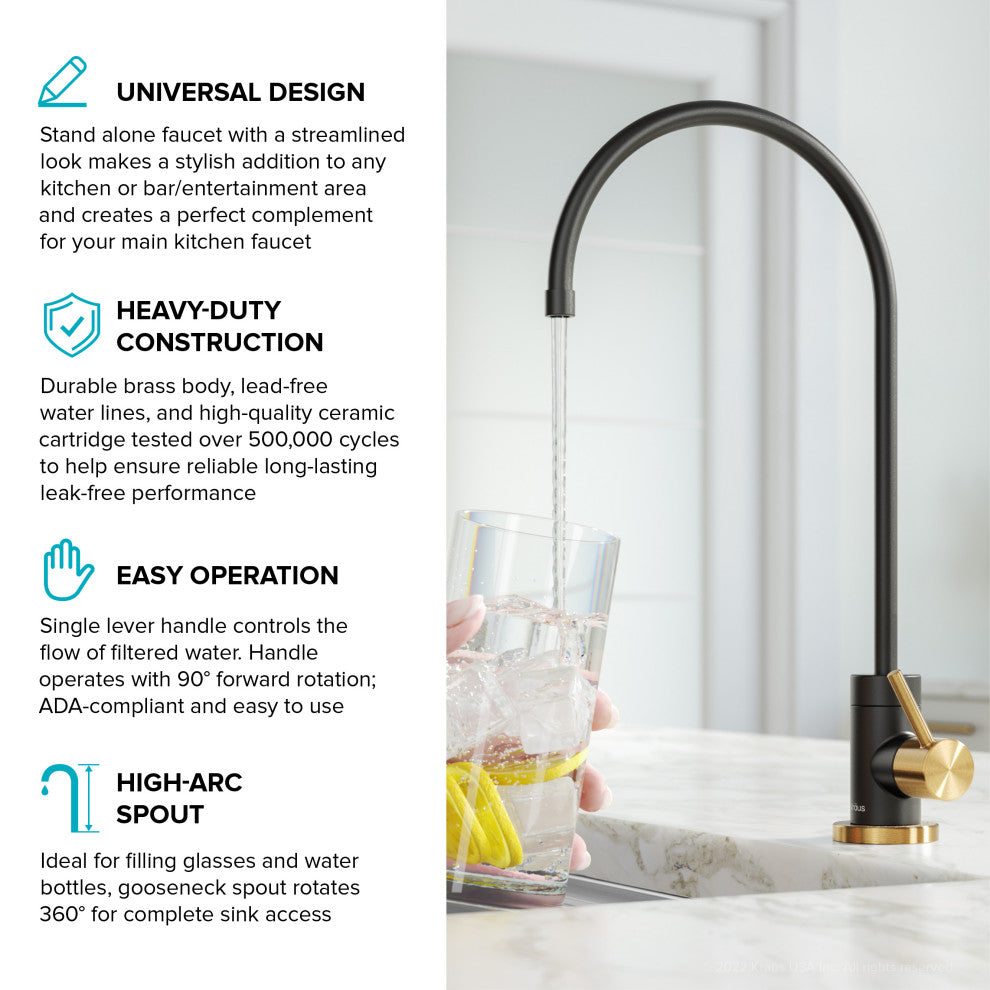 Purita Drinking Water Dispenser Beverage Kitchen Faucet, Brush Brass Matte Black