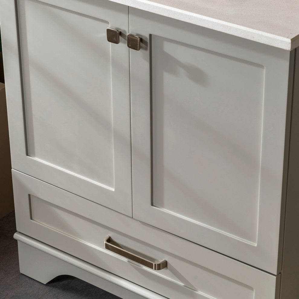 Livia Collection 30" Bath Vanity Quartz Top and Ceramic Sink, Grey, 30"