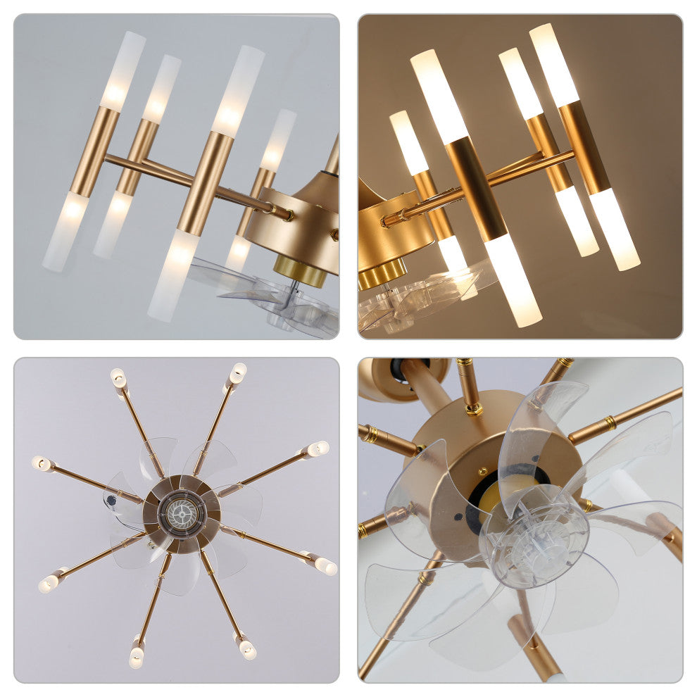 CurveCurio 24" Dark Gold Modern Ceiling Fan w 8 Lights