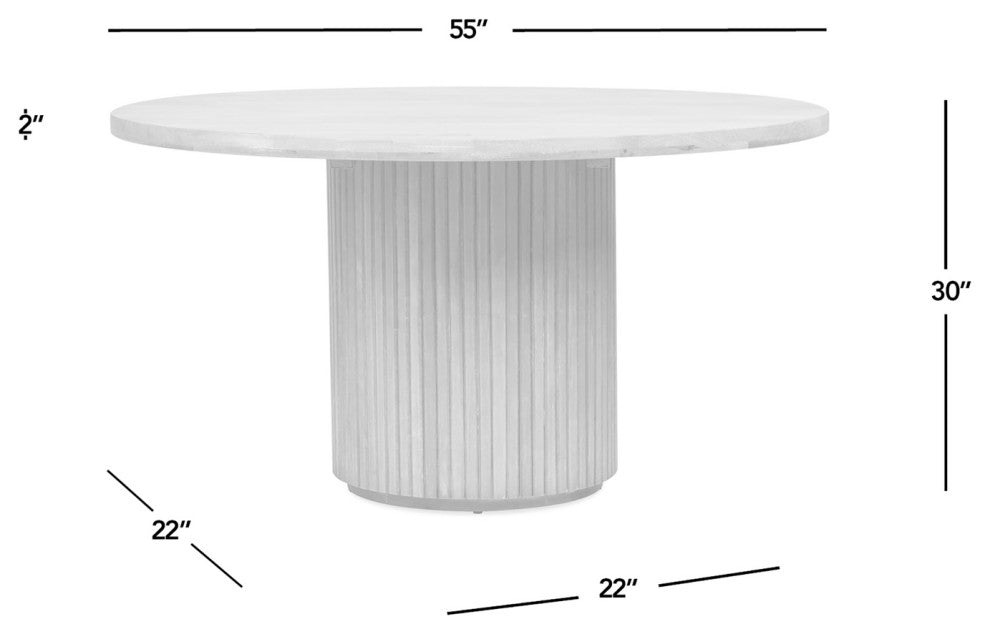 Charlotte 55" Round Fluted Wood Dining Table, Bleached Blonde