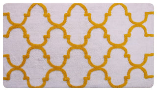 Cotton Dual Color Geometric Pattern Bath Rug, White/Yellow, 50"x30"