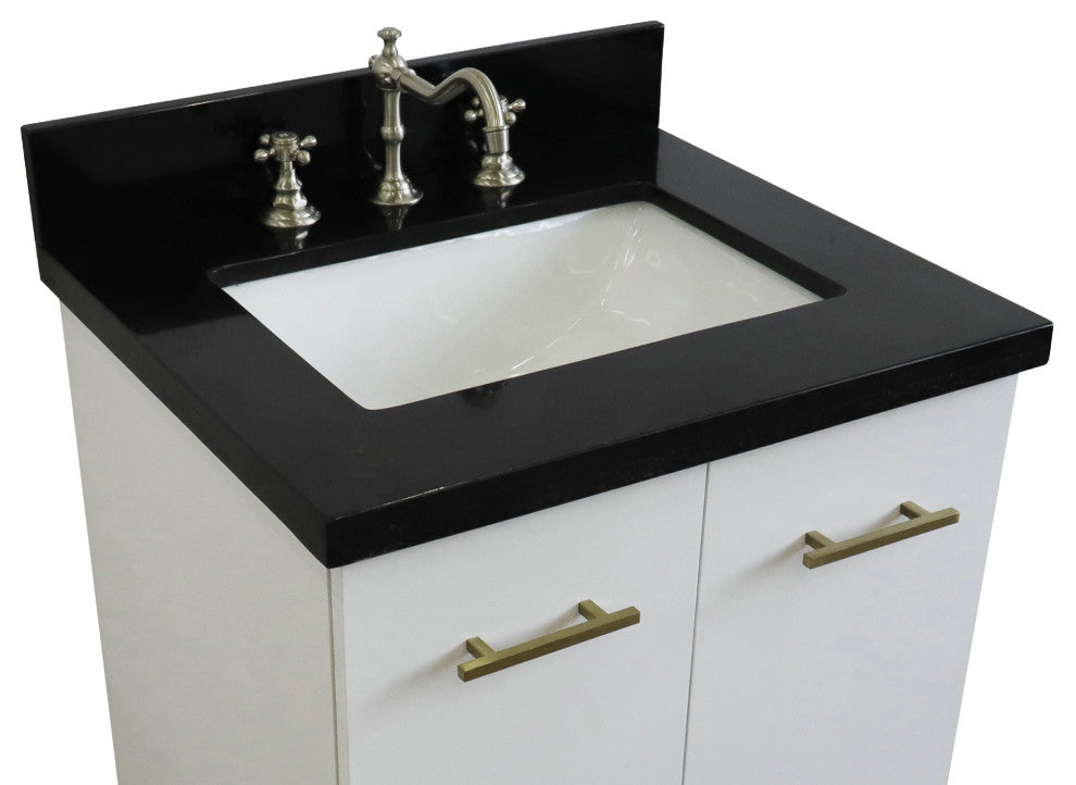 25" Single Sink Vanity, White Finish With Black Galaxy Granite