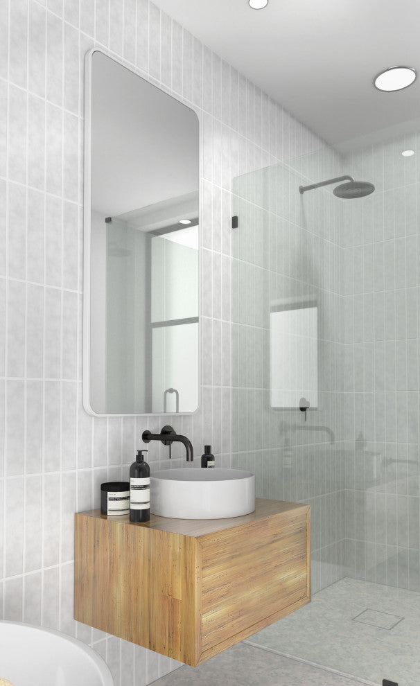 22" W X 48" H Radius Corner Stainless Steel Framed Mirror, White