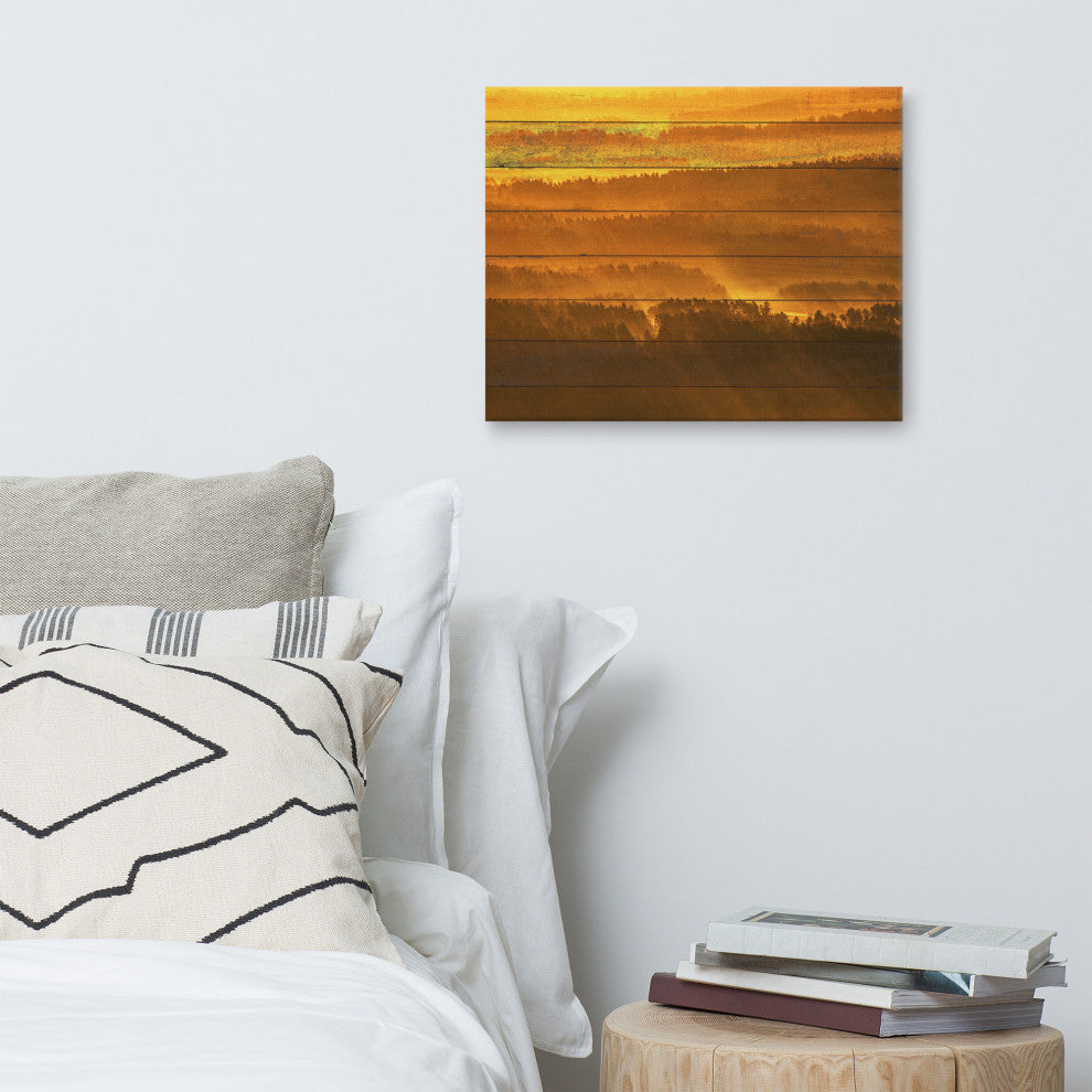 Faux Wood Golden Mist Valley - Hills & Mountain Range Canvas Prints, 16" X 20"