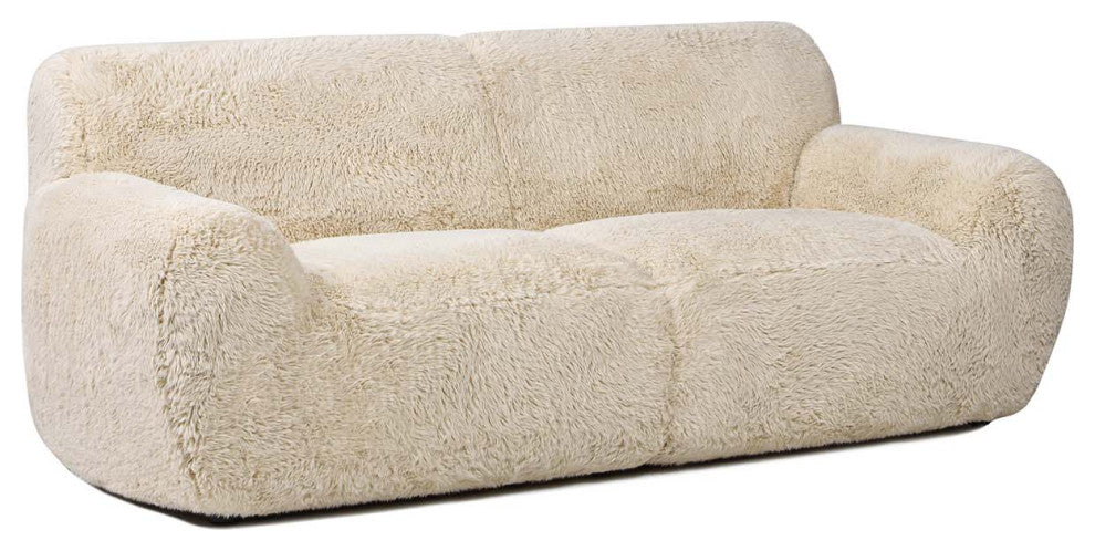 Summit 83" Sheepskin Sofa, Cream Beige Faux Fur
