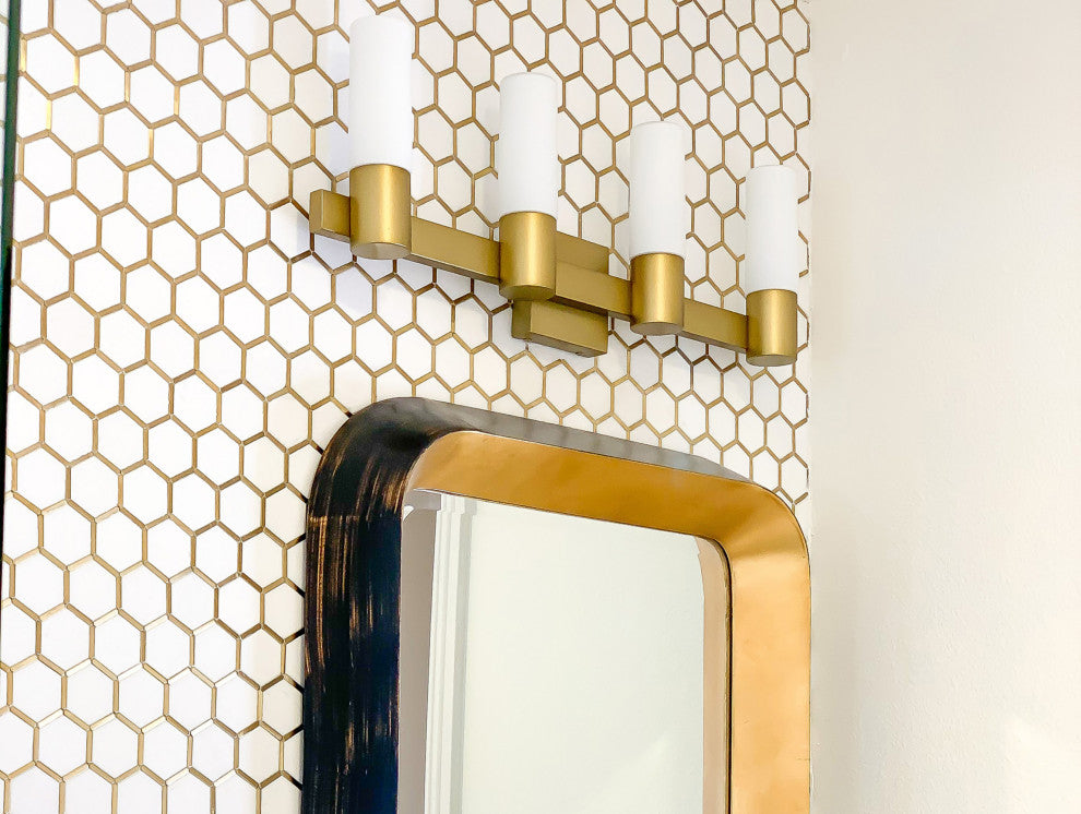 Maxim 22414 Contessa 28"W Bath Light - Natural Aged Brass / Satin White Glass