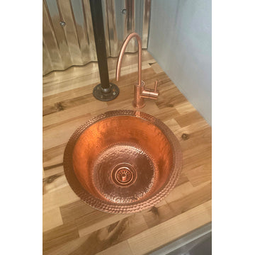 Premier Copper Products BR12PC2 12" Round Hammered Copper Bar Sink