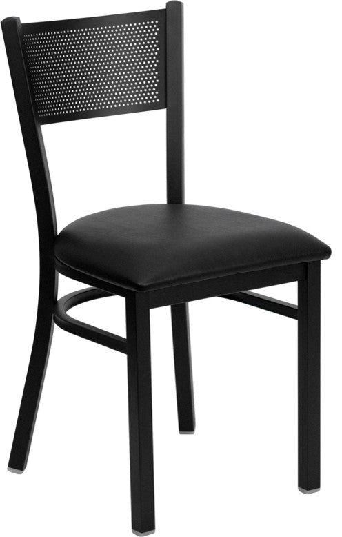 Dyersburg Metal Chair Black Grid Back, Black Vinyl Seat