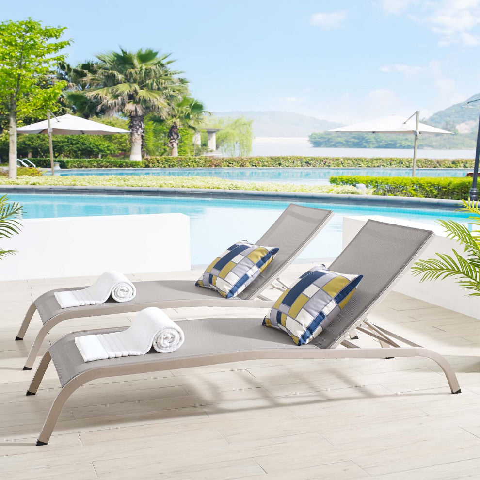 Lounge Chair Chaise, Set of 2, Aluminum, Metal, Gray, Modern, Outdoor Patio
