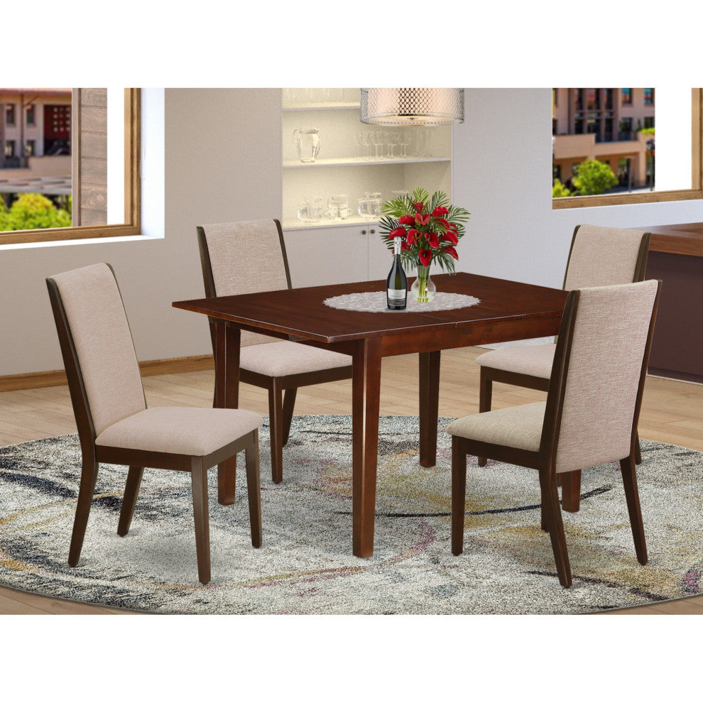 5-Piece Set, 4 Chairs and Butterfly Leaf Table, High Back and Mahogany Finish