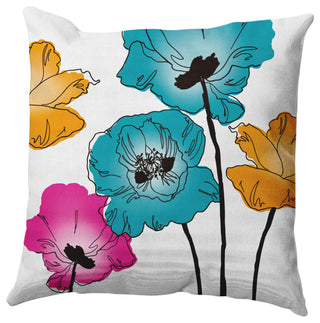 Popping Poppies Decorative Throw Pillow, Blue, 18"x18"