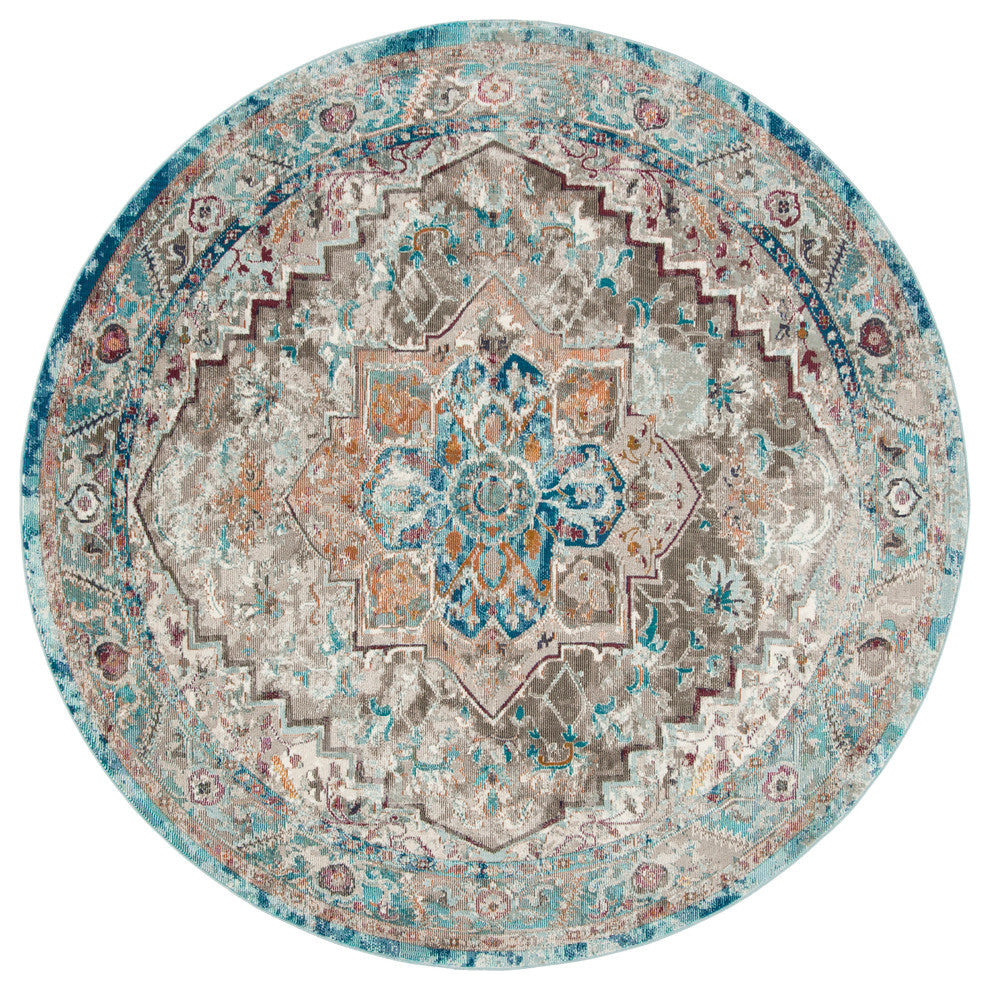 Safavieh Aria Ara119E Vintage/Distressed Rug, Beige/Blue, 6'5"x6'5" Round