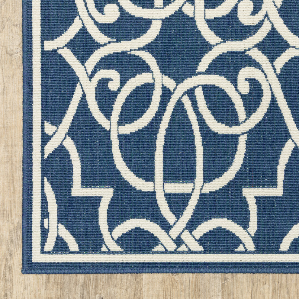 Madelina Lattice Scrollwork Navy Indoor or Outdoor Rug, 1'10"x2'10"