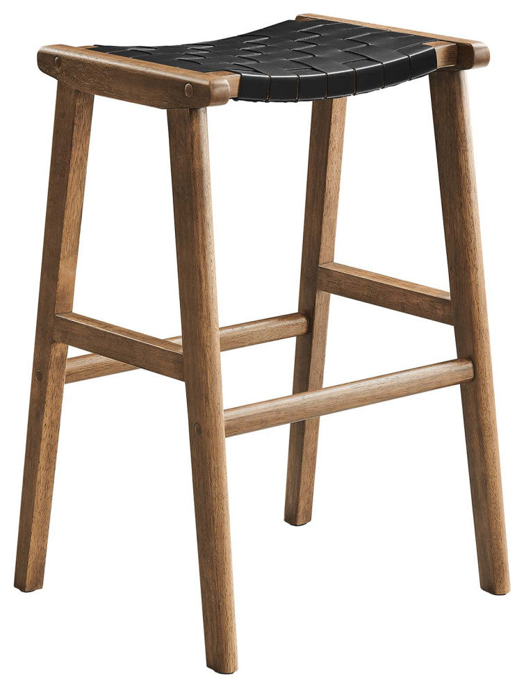 Saoirse Faux Leather Wood Bar Stool, Set of 2, Walnut Black