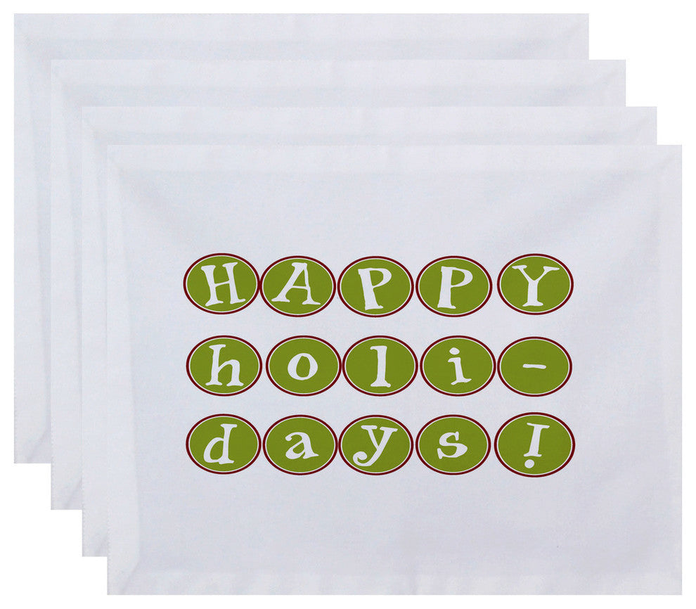 18"x14" Happy Holidaystoo, Word Print Placemat, Green, Set of 4