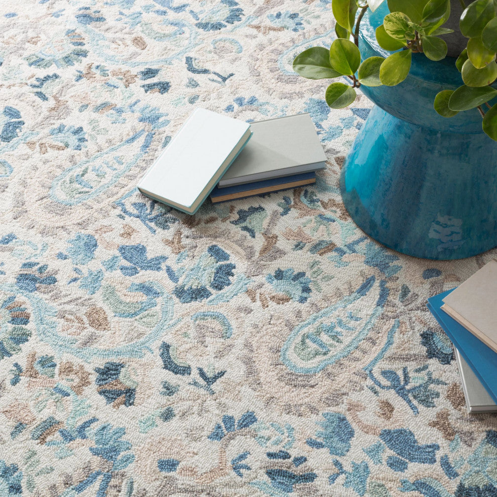 Dash & Albert Ines Blue Hand Micro Hooked Wool Rug, Blue, 3' x 5'