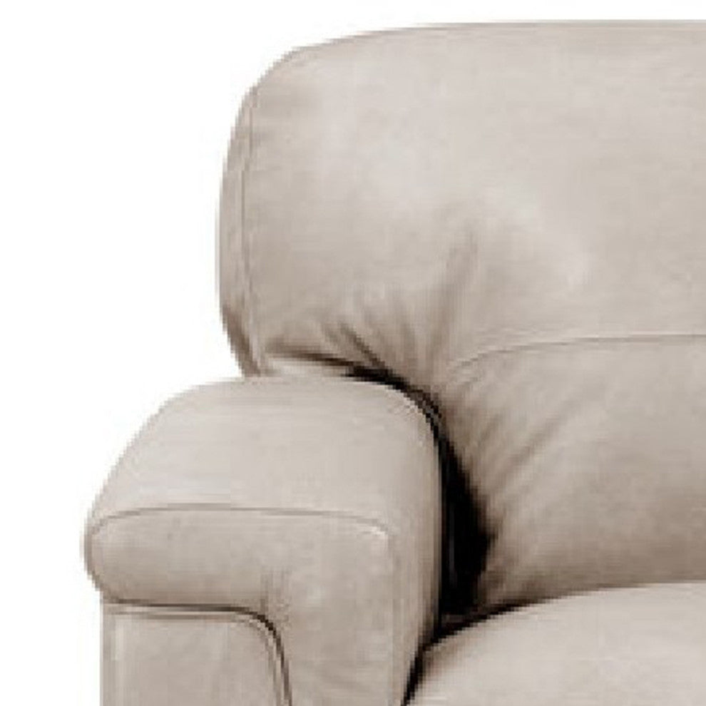 Benzara BM275696 Chair, T Cushion Back, Beige Genuine Leather, Padded Arms