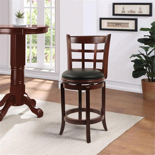 Bowery Hill 26.25" Wood & Faux Leather Swivel Counter Stool in Cherry/Black