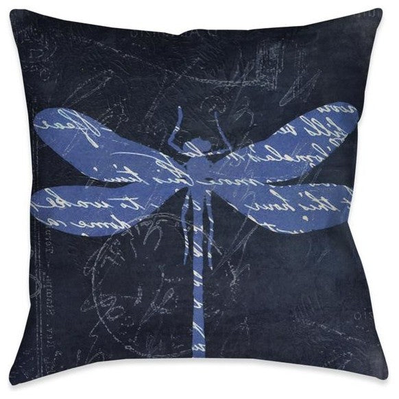 Indigo Dragonfly I Outdoor Decorative Pillow, 18"x18"