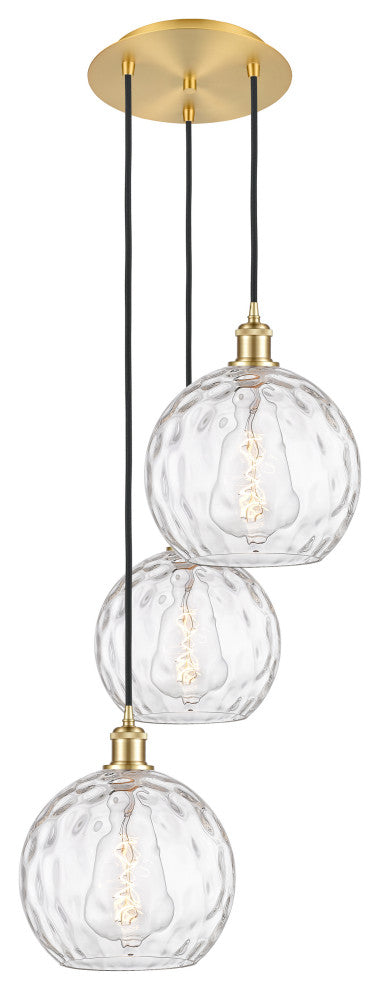 Athens Multi-Pendant, Satin Gold, Clear Water Glass