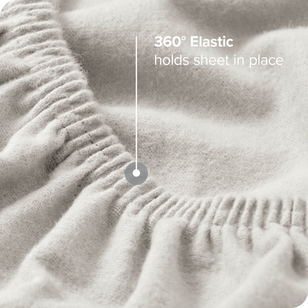 Bare Home Flannel Fitted Bottom Sheet, White, Split King, Set of 2