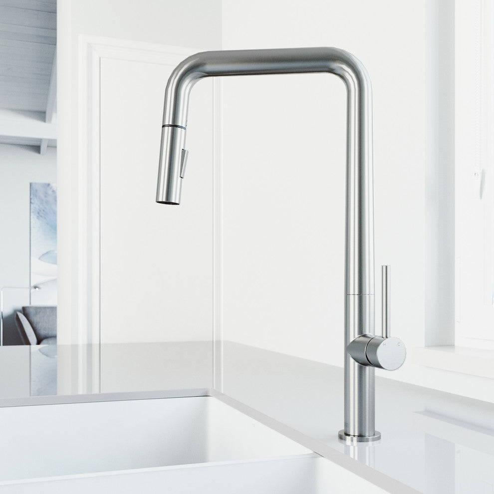 VIGO Parsons 18" H Single Handle Pull-Down Sprayer Kitchen Faucet, Stainless Steel, Without Extras