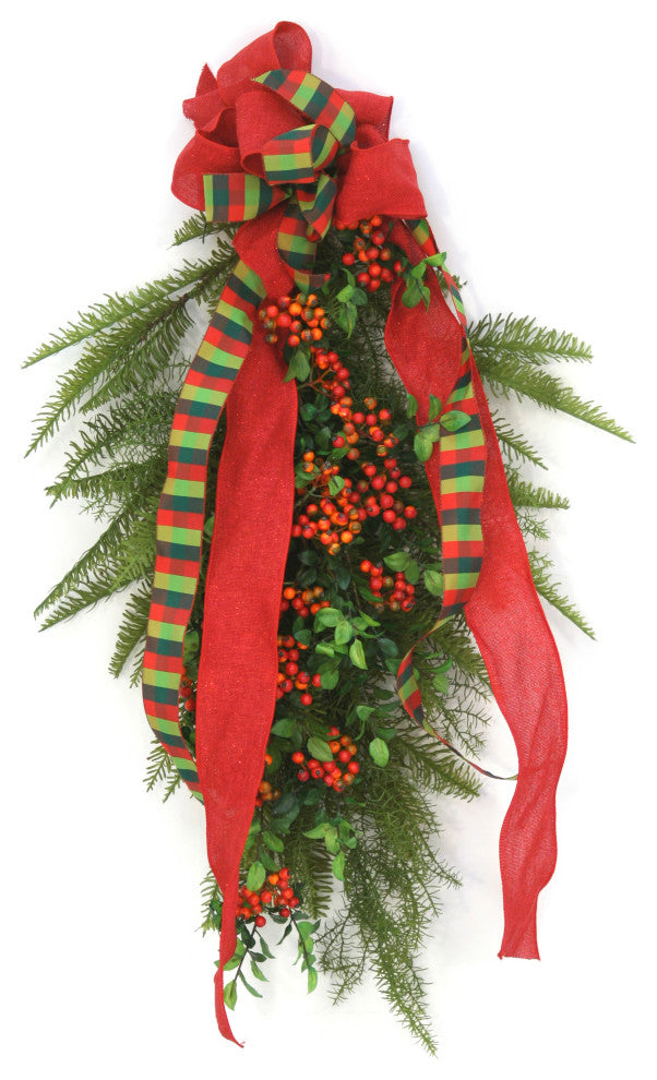 Red Berries and Cedar with Plaid Ribbon Swag (Min pack 2)