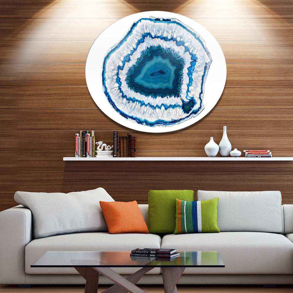 Blue Agate Crystal, Abstract Large Disc Metal Wall Art, 23"