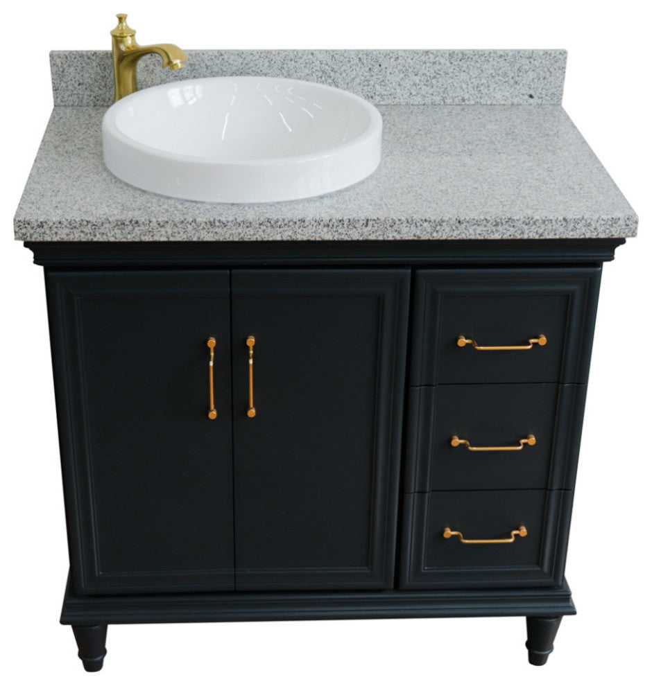 37" Single Vanity, Dark Gray Finish With Gray Granite