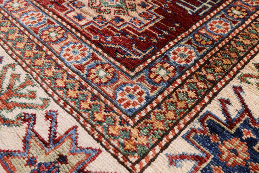 6' Square Handmade Super Kazak Wool Rug - Q12943