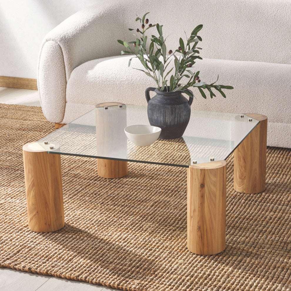 Safavieh Couture Robbie Square Glass Coffee Table, Natural