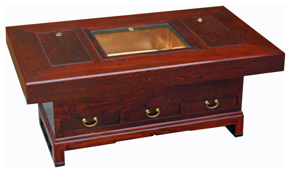 Oriental Rectangular Bold Thick Wood Drawers Coffee Table Hcs5305