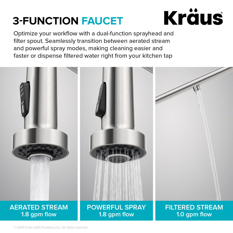 Bolden Commercial Style 2-Function Pull-Down 1-Handle 1-Hole Kitchen Faucet, Matte Black (Filter Kitchen Faucet)