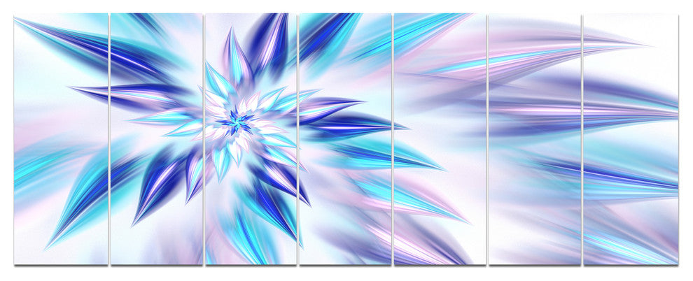 Light Blue Fractal Spiral Flower, Abstract Canvas Art Print, 83"x32", 7 Panels
