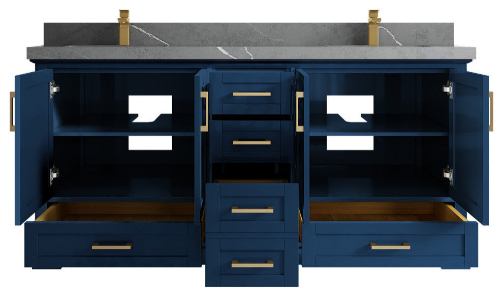 Boston 72 Double Sink Bath Vanity in Navy Blue 2" Piatra Gray