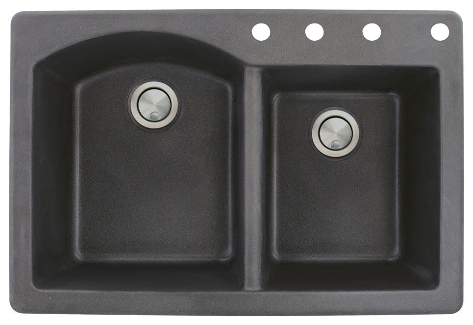 Aversa 33" silQ Granite Drop-in Double Bowl Kitchen Sink with 4 Holes in Black