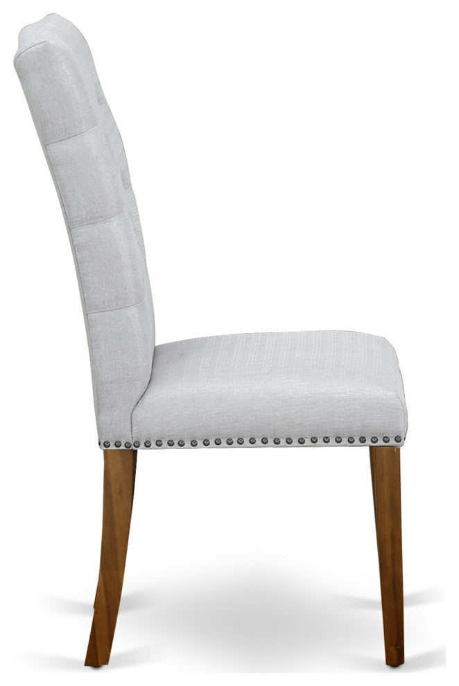 Elsa Parson Chair, Antique Walnut 401 Leg And Grey Fabric Color Set of 2