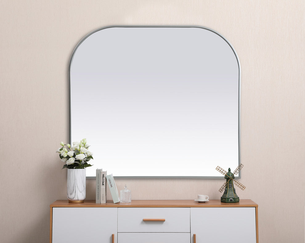 Metal Frame Arch Mirror 42X38 Inch, Silver