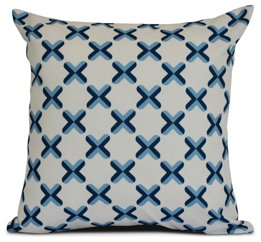 Light Blue Criss Cross, Geometric Print Pillow, 16"x16"