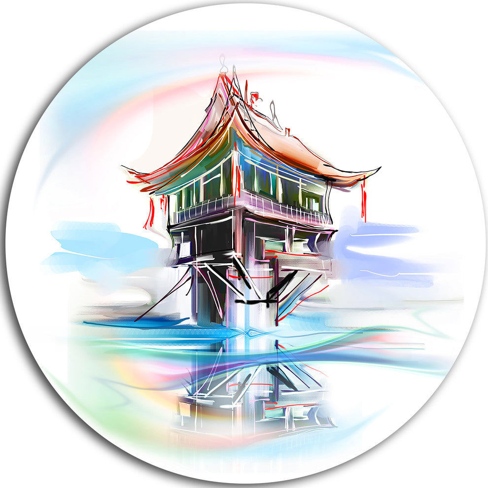 Pagoda In Vietnam, Digital Round Metal Wall Art, 11"