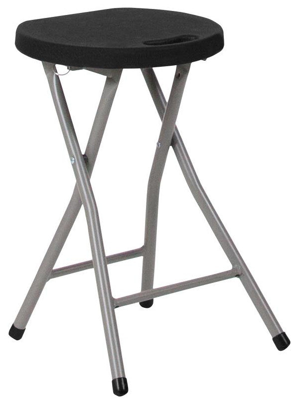 Micah 2 Pack Foldable Stool with Black Plastic Seat and Titanium Gray Frame