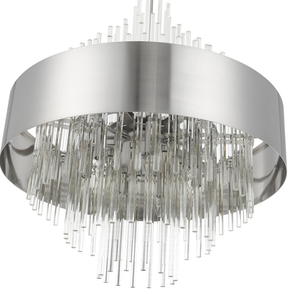 14 Light Brushed Nickel Large Pendant Chandelier