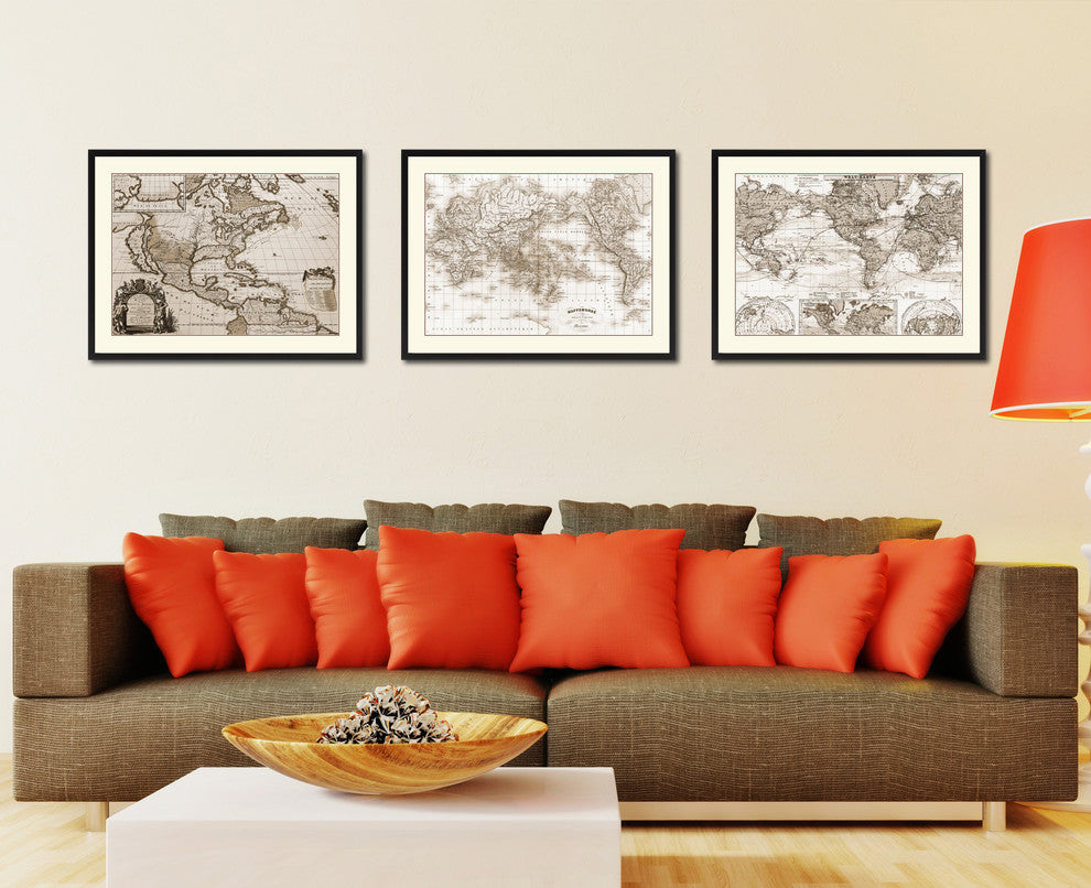 World Vintage Sepia Map Canvas Print, 16"x21"