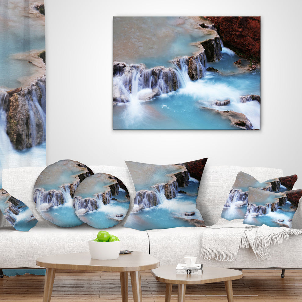 Beautiful Blue Water Cascade Seashore Throw Pillow, 16"x16"