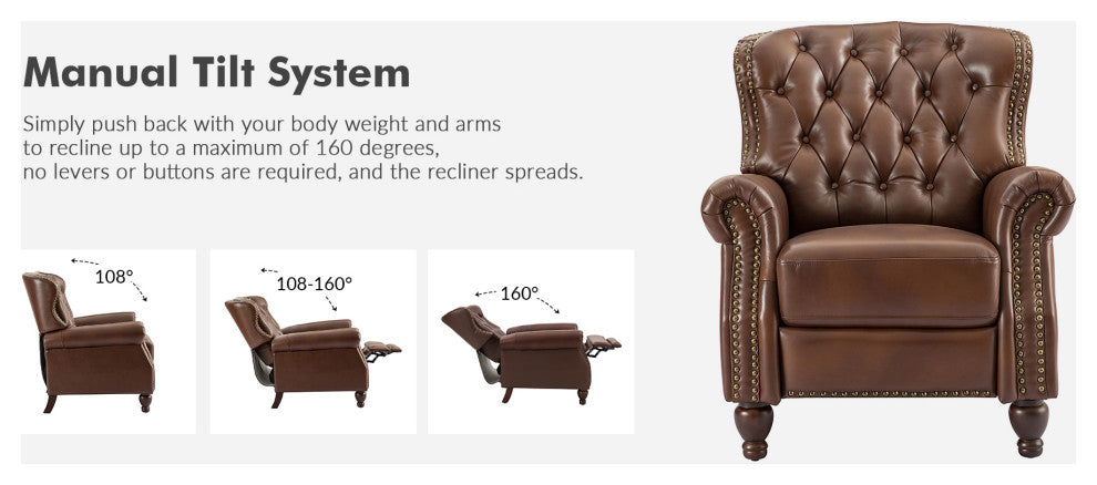 Genuine Leather Recliner, Set of 2, Burgundy