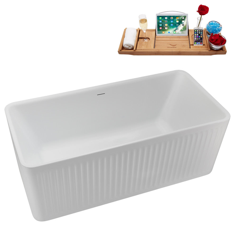 59" Streamline N5000BGL Soaking Freestanding Tub, Tray, Drain, Brushed Gold