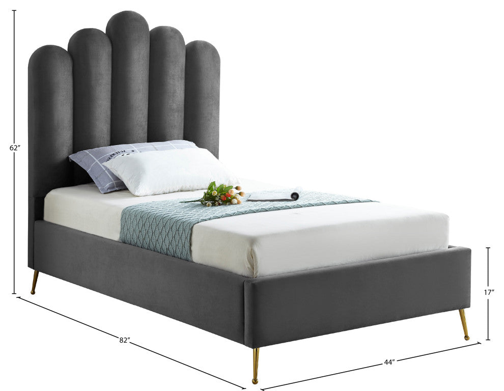Lily Velvet Bed, Gray, Twin