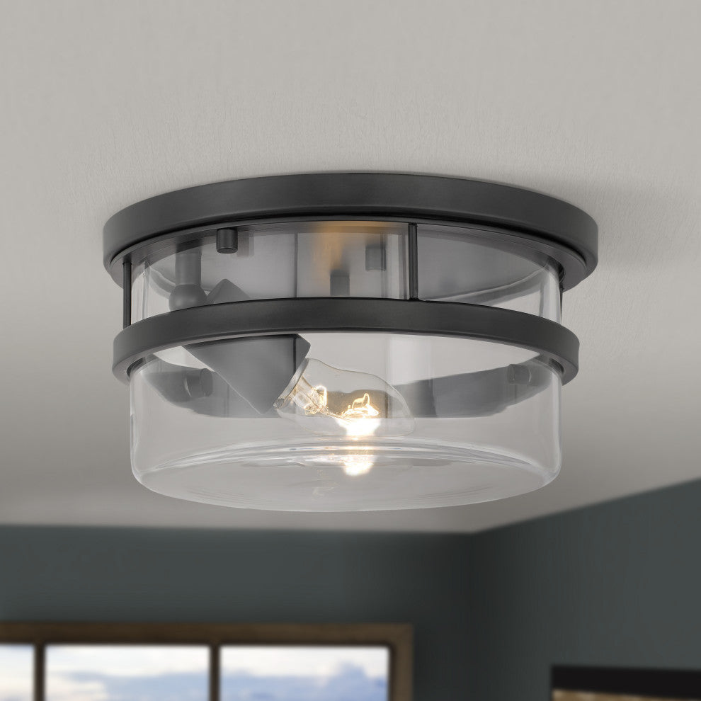 Kenmore 1-Light Black Finish Flush Mount 9.88"x9.88"x5"