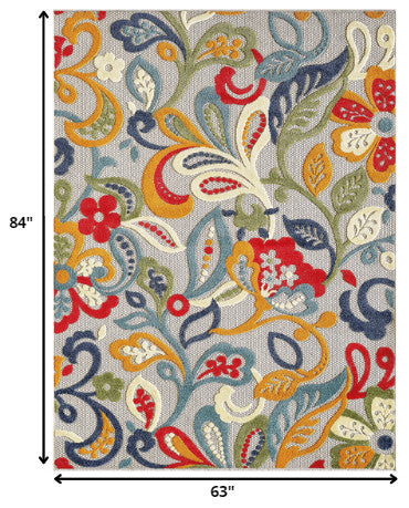 5"x7" Multi Jacobean Floral Indoor Outdoor Area Rug