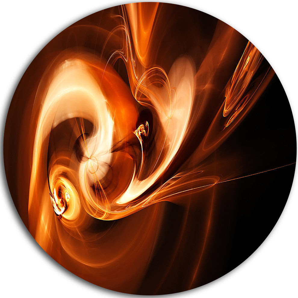 Fractal Smoke Texture Brown, Abstract Digital Disc Metal Artwork, 36"